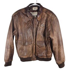 Otello Pelle Vintage Mens Size Medium Leather Bomber Jacket Coat‎  Ykk Destroyed